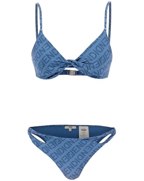 Fendi Bikini con top a triangolo e fibbia ff in lycra azzurro donna 